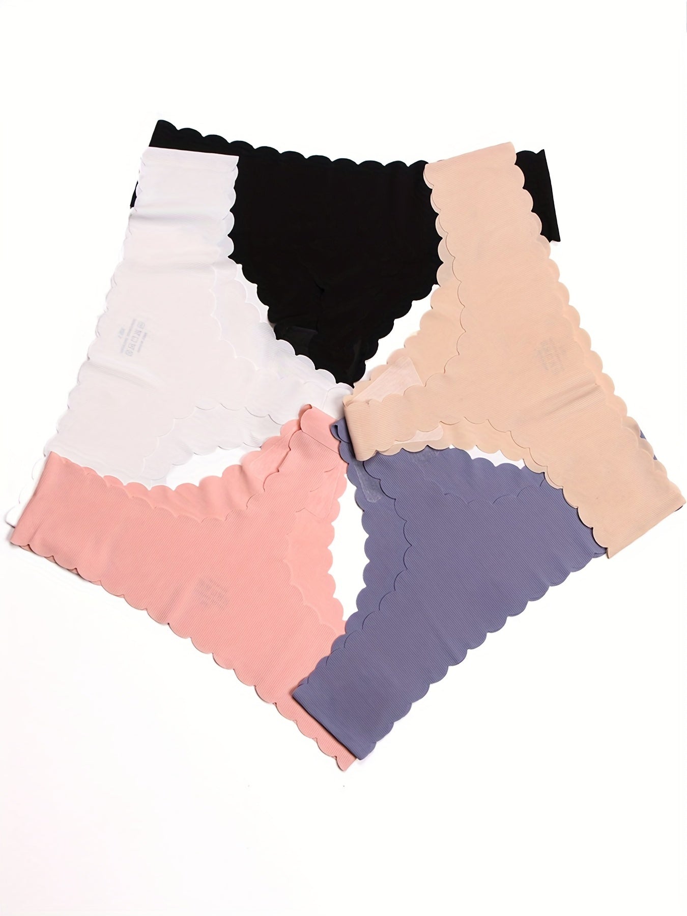 Women's Seamless Low Waist Thongs with Scallop Trim and No Show Design