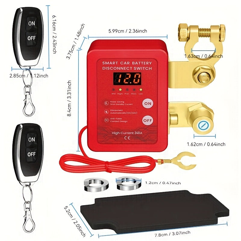 Interruptor inteligente de desconexión de batería de 12V a distancia para coche y autocaravana con pantalla LED