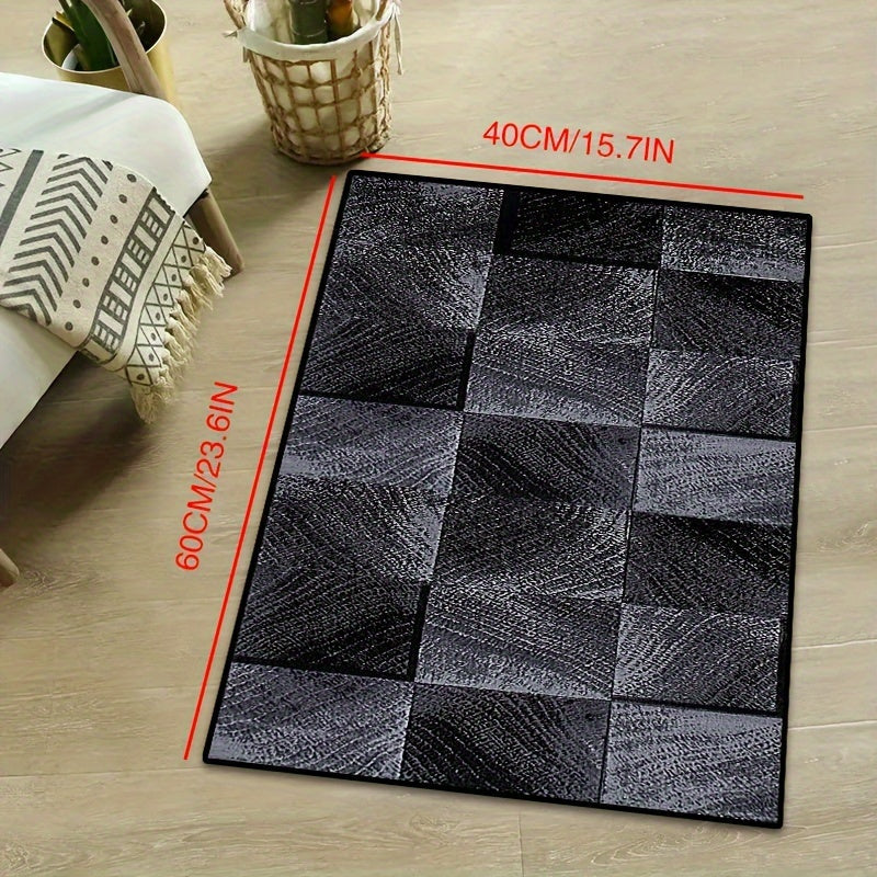 Alfombra de terciopelo a cuadros negra antideslizante lavable a máquina para pasillo y sala de estar decorativa