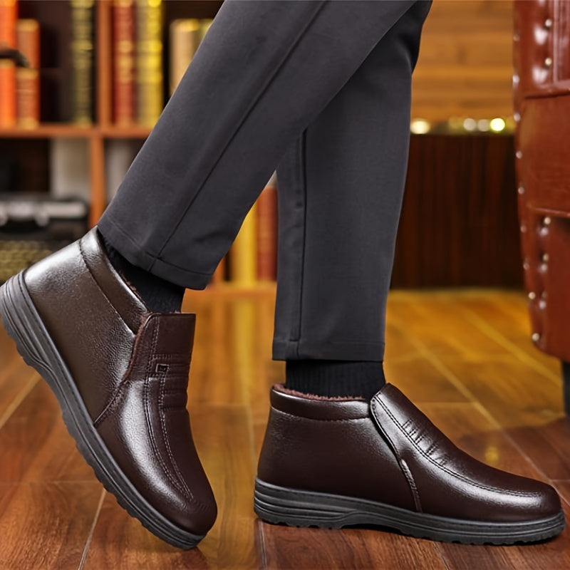 Zapatillas casuales para hombre con forro de felpa, antideslizantes, de caña baja, con plantilla de goma de color sólido