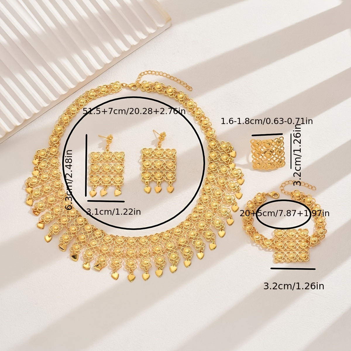 Vintage Gold-Plated Jewelry Set with Filigree Floral Design for Weddings and Formal Events 5 Pieces