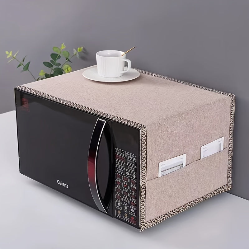 Polyester microwave dust cover with elegant design fits standard appliances keeps microwave clean