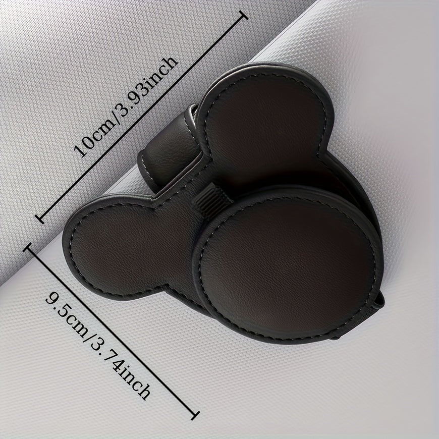 Car Sun Visor Card Holder Leather Clips Red Mouse Design Compact Organizer