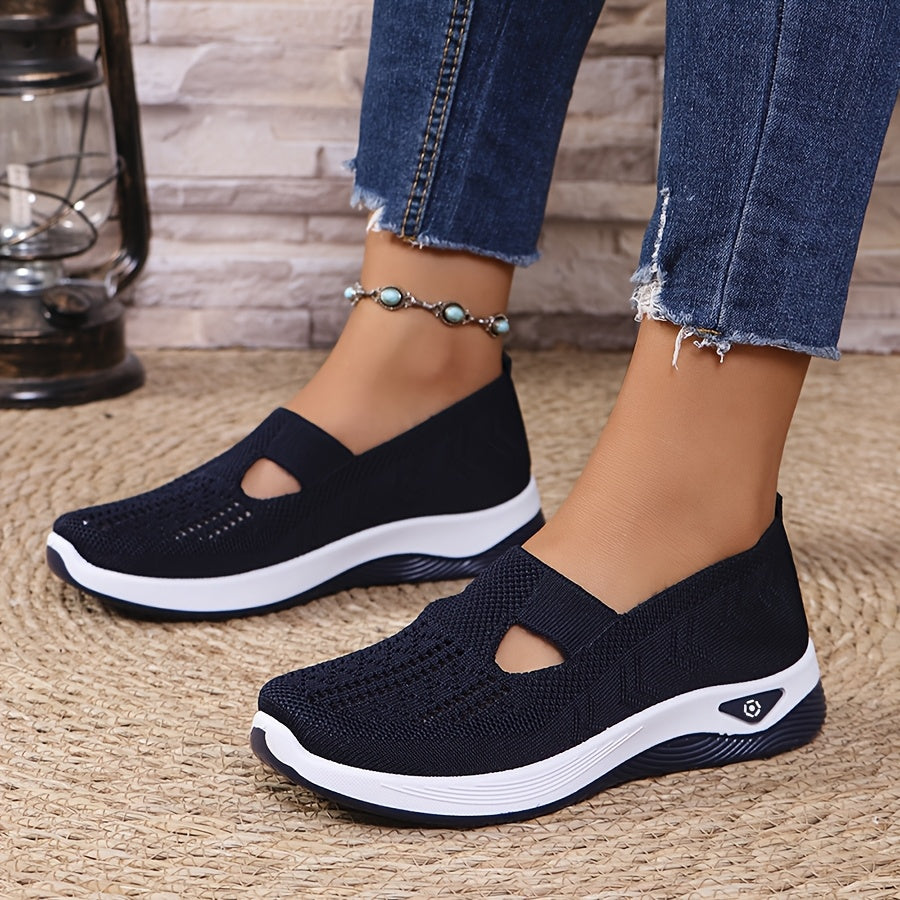 Women's Breathable Knitted Lace-Up Sneakers All-Season Low Top Fabric Shoes