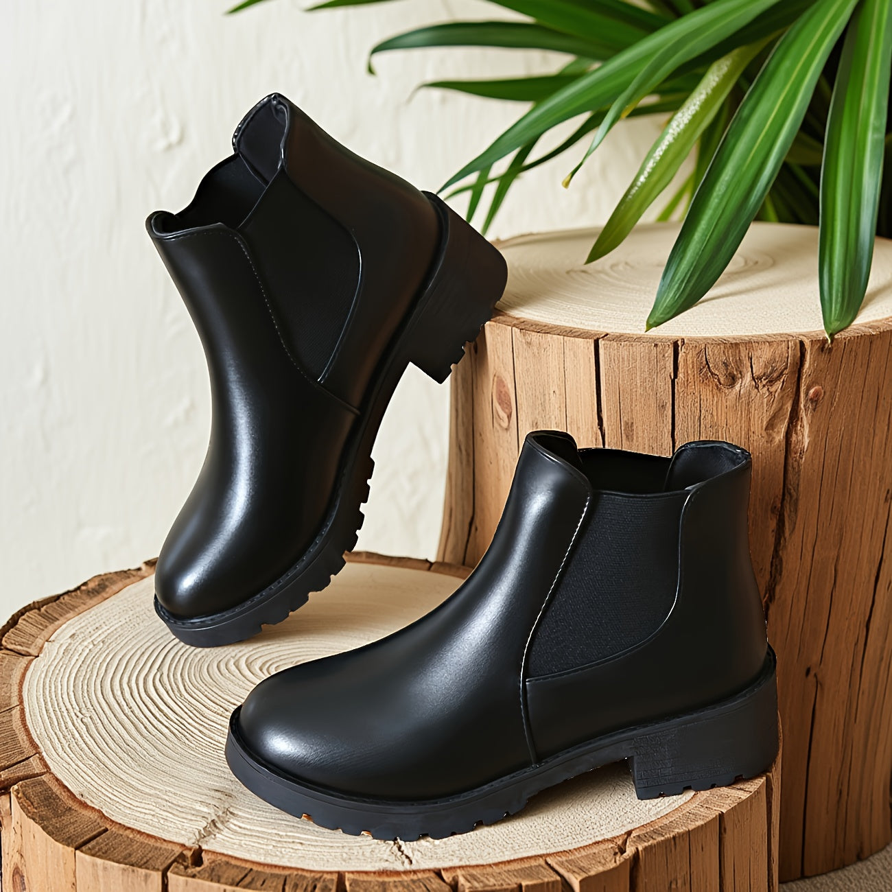 Женские ботинки-слипы на среднем каблуке черные с амортизирующей стелькой, всесезонные