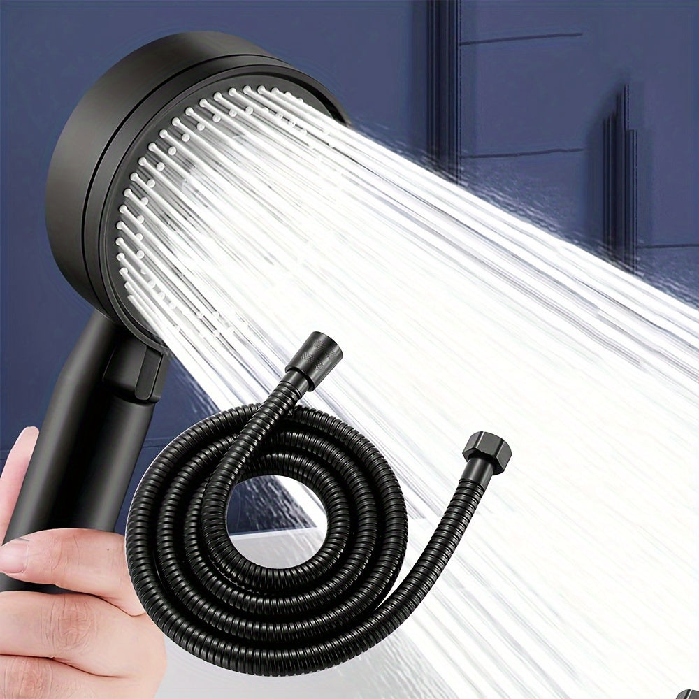 Black Handheld Shower Head Set 5-Mode Water Flow Wall-Mounted Bathroom Accessory