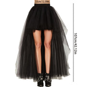 Ayollar uchun qora yuqori-pastki shaffof gauze yubkasi, to'ylar va bayramlar uchun