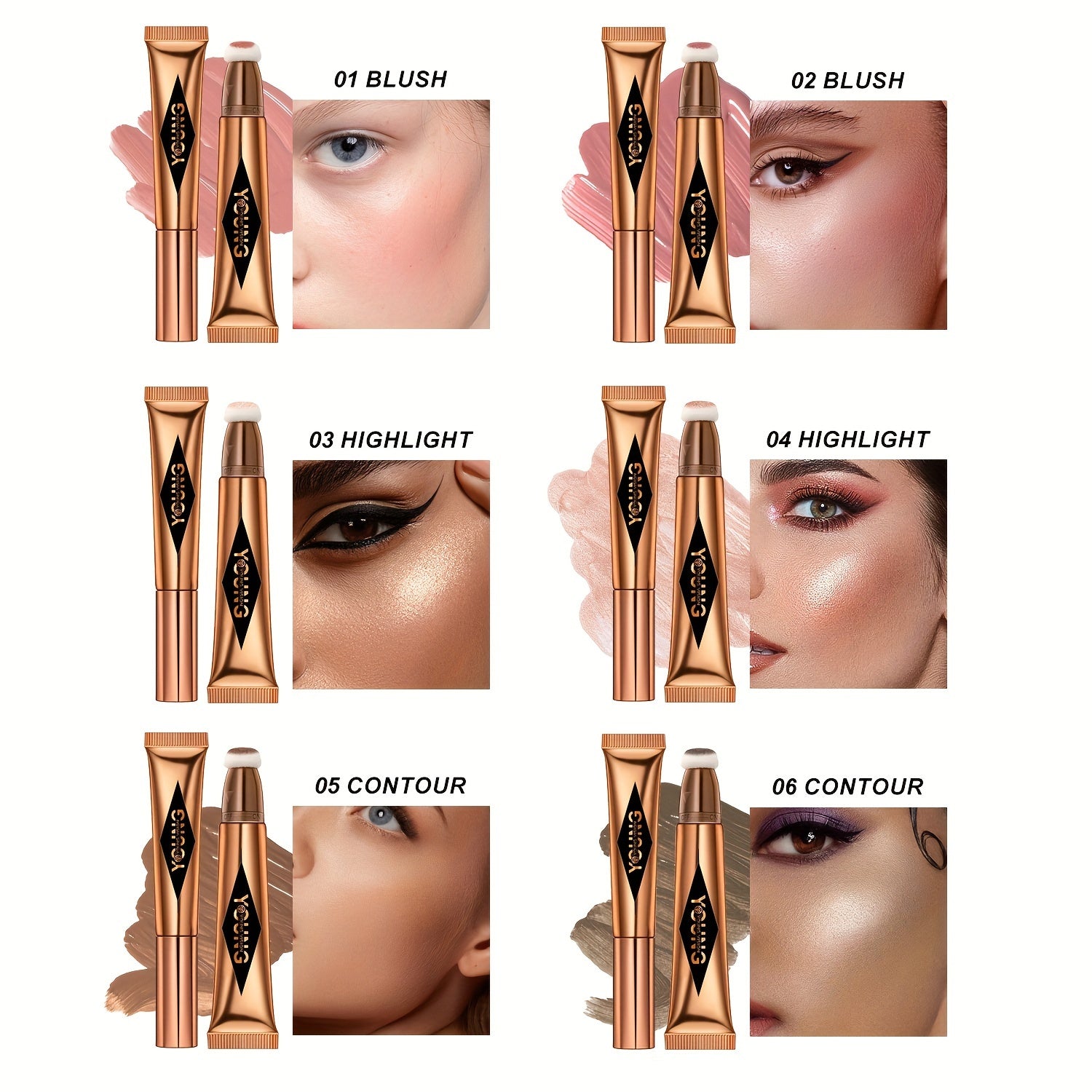 Set de colorete líquido y iluminador para mujer, contorno de maquillaje multicolor