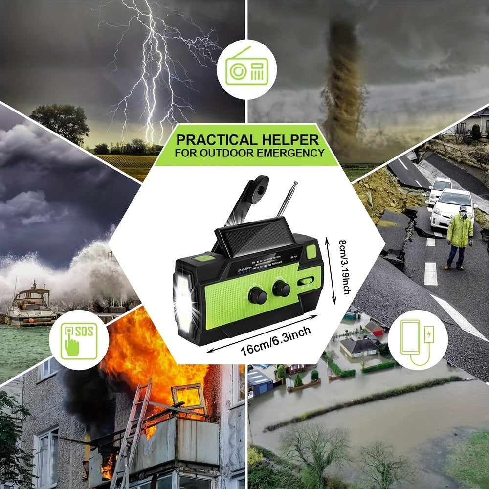 4000mAh Solar Hand Crank Emergency Radio with Flashlight Cell Phone Charger and SOS