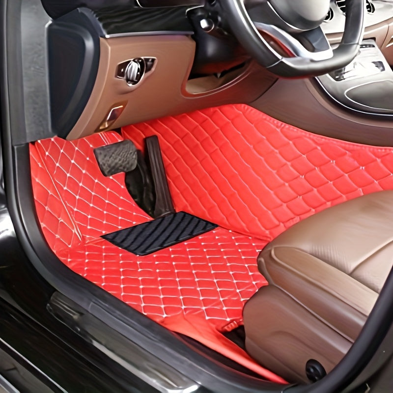 Universal PU Leather Car Floor Mats Full Set Red for 5-Seat SUVs