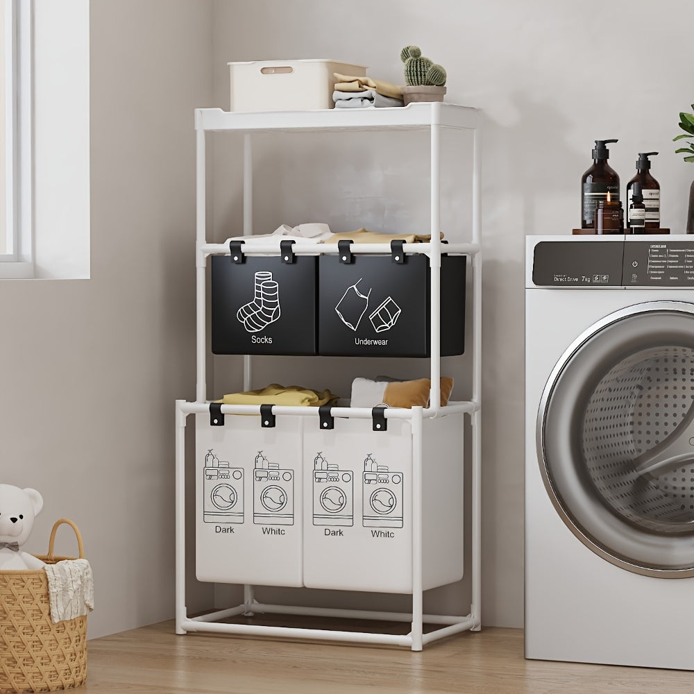 Multi-layer Laundry Storage Rack for Clothes and Baskets Bathroom Organizer