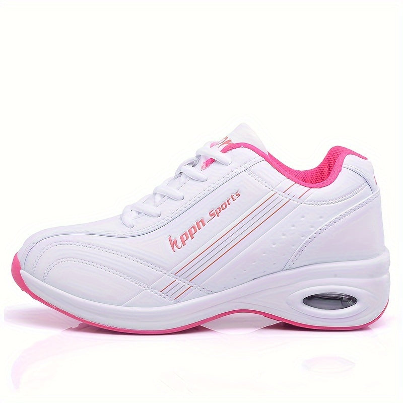 Women's Casual Low-Top Sneakers Breathable Microfiber White Pink Accents