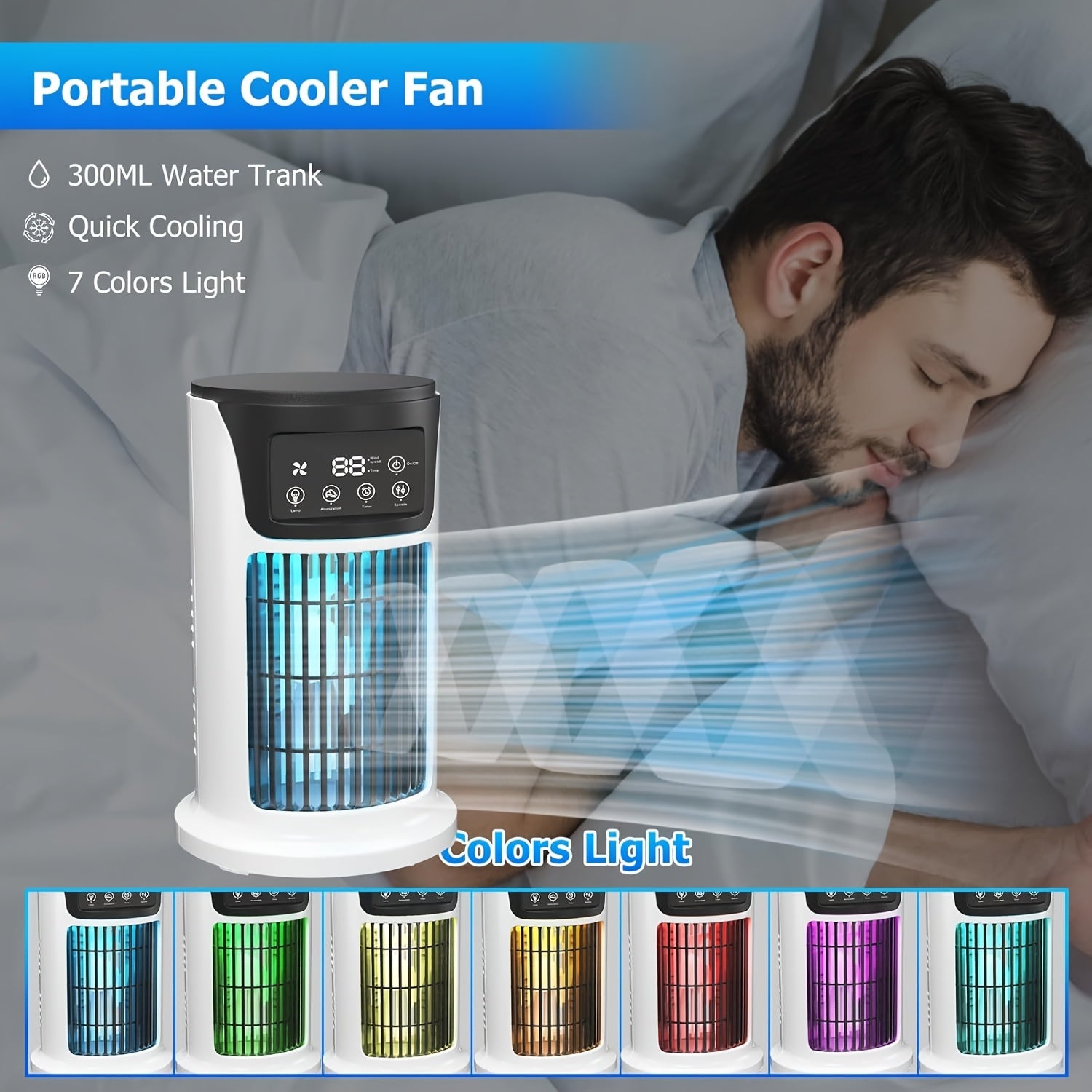 Ventilador de aire acondicionado portátil con enfriamiento por evaporación y 3 nieblas frías para dormitorio, oficina, camping