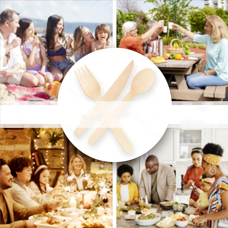 150 Disposable Birch Wood Utensils Pack 16cm for Parties Camping Weddings