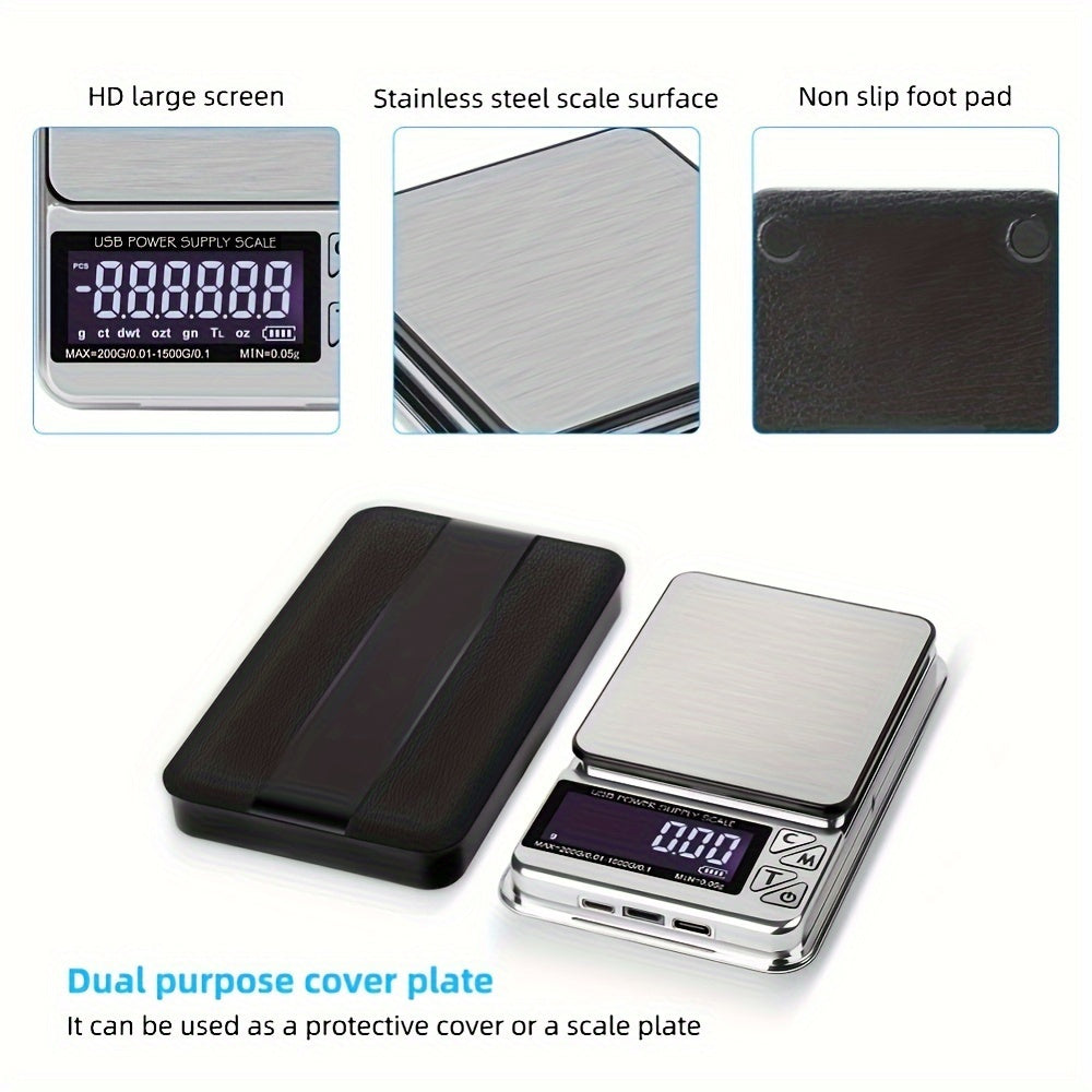 Stainless Steel Jewelry Scale Digital Display 1000g 0.01g Accuracy Rechargeable