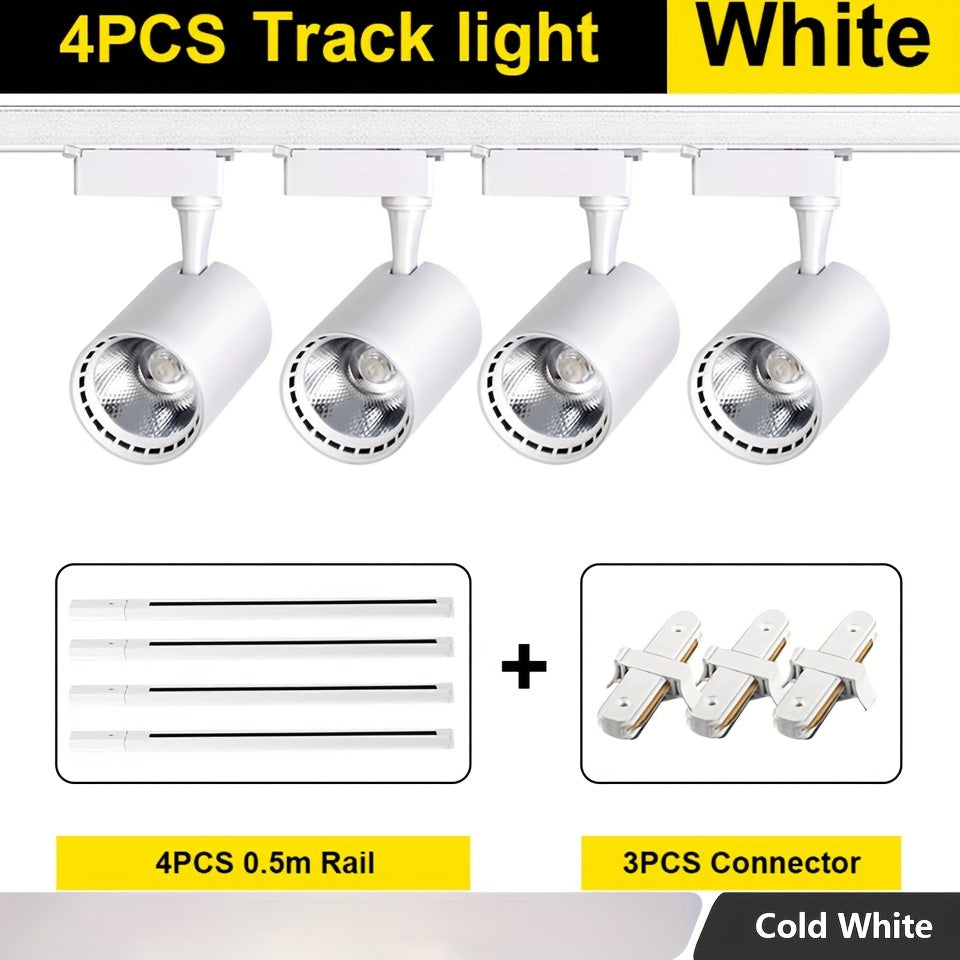 4-Piece LED Track Light Set 12W 20W 30W 40W Adjustable for Home and Store