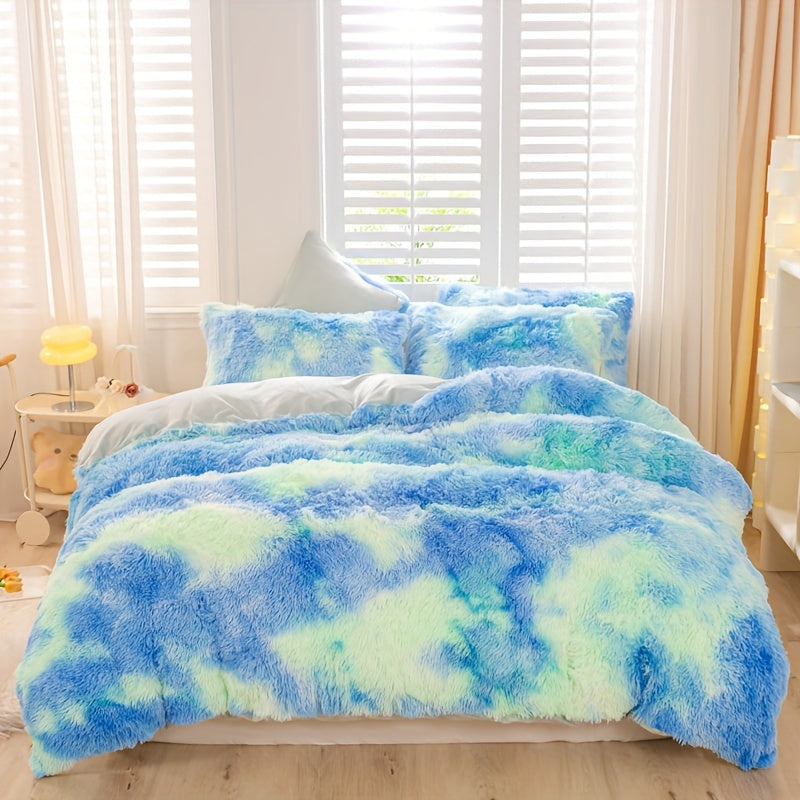 Y2K Tie Dye Plush Duvet Cover Set Includes 1 Duvet Cover and 2 Pillowcases Soft Warm Bedding