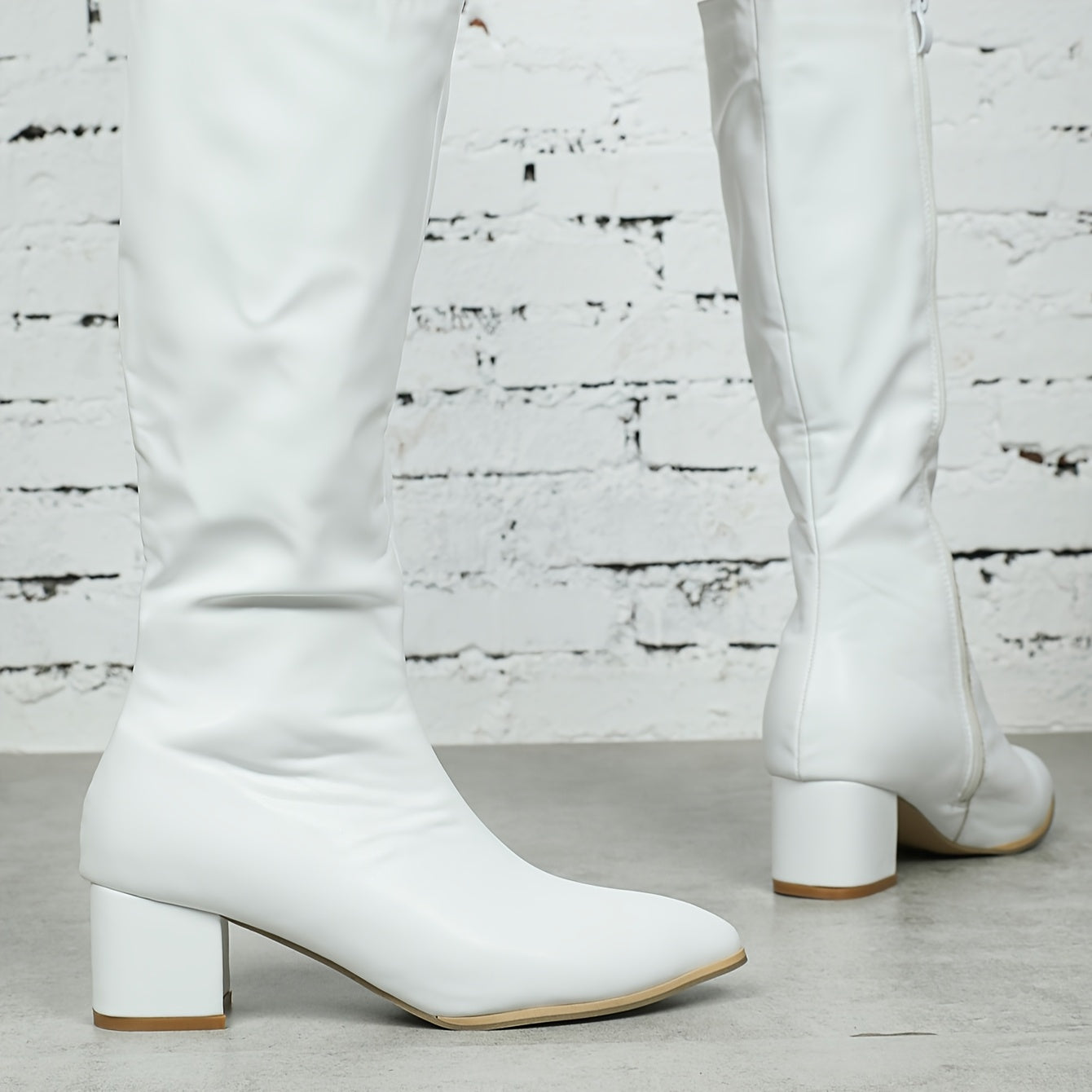 Women's Black Ankle Boots with Block Heel Pointed Toe Zipper