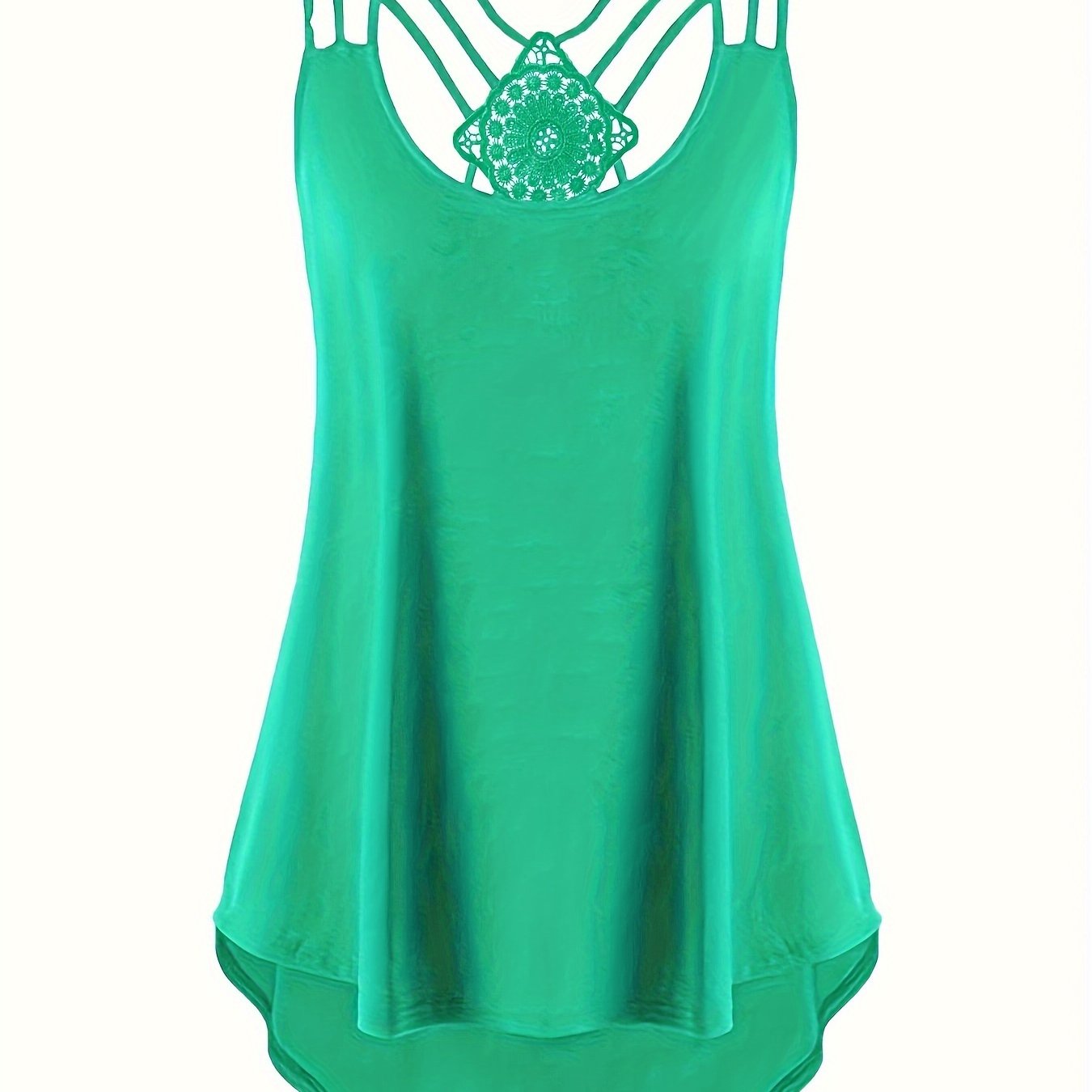 Top sin mangas de talla grande para mujer con encaje negro, casual, bohemio, verano