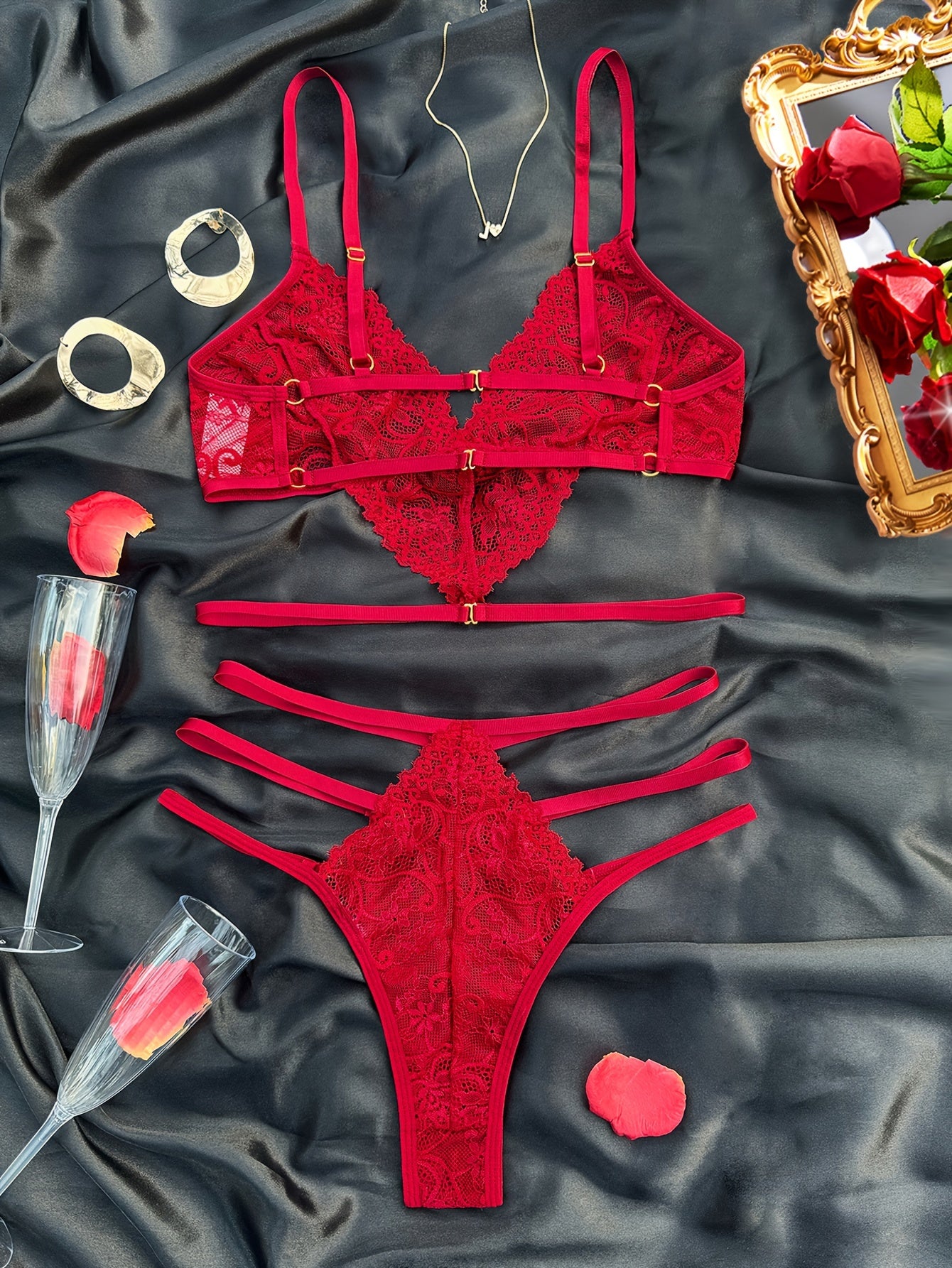 Sheer Lace Lingerie Set Unlined Bra and High Waist Panties for Women