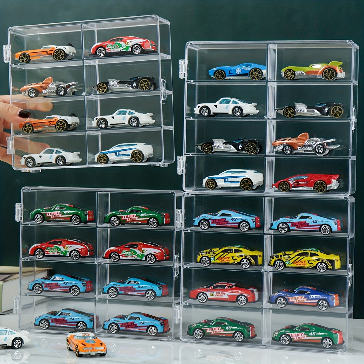8-Compartment Toy Car Storage Box Transparent Organizer for Alloy Cars