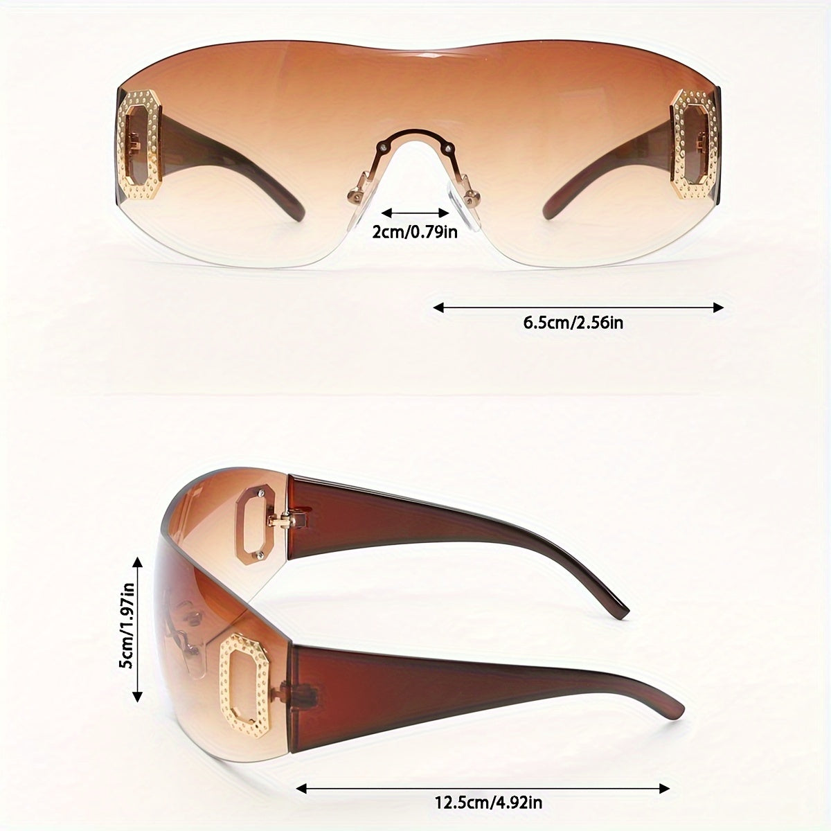 Gafas sin marco de moda con acentos de letras Y2K para mujeres