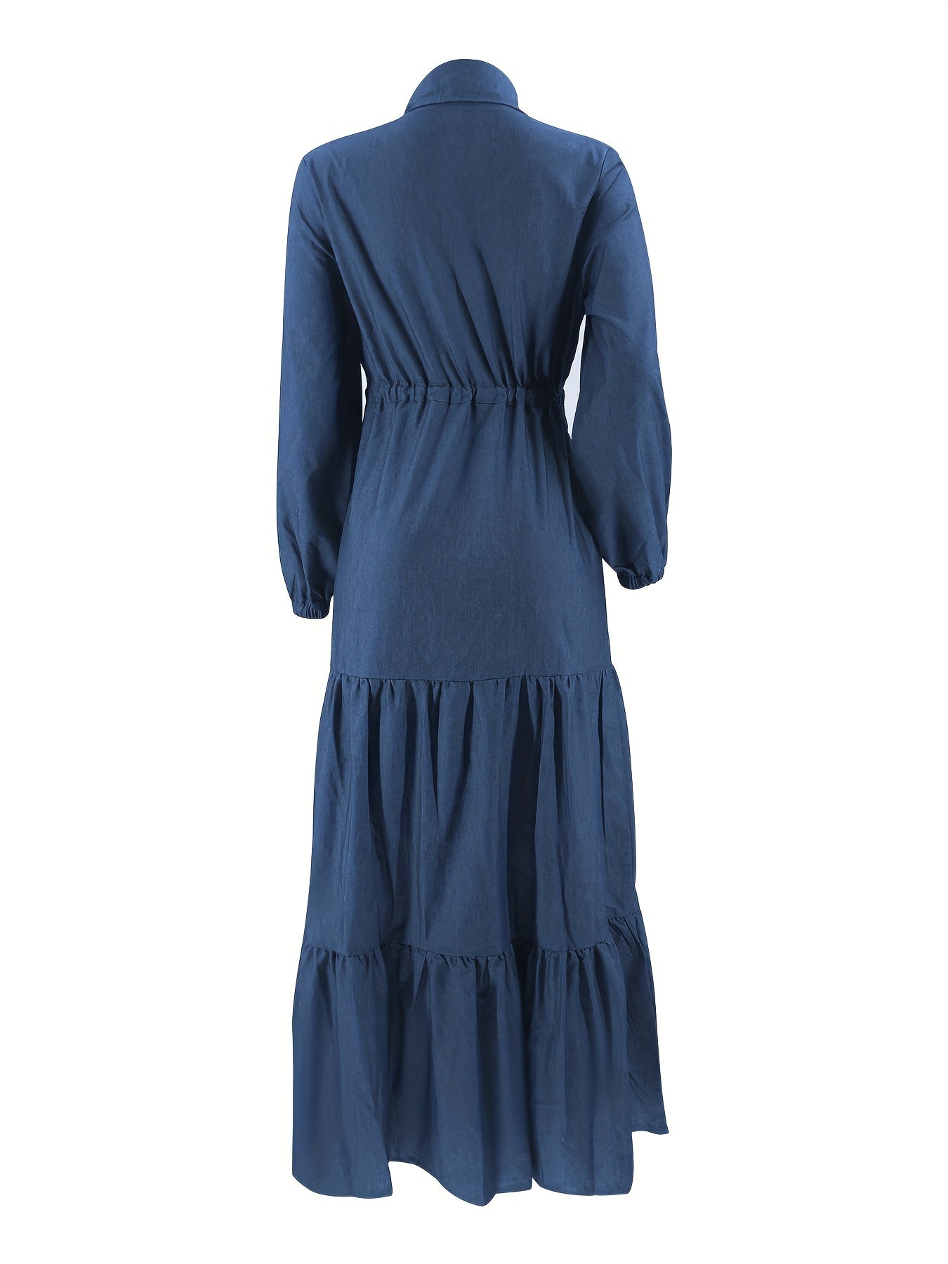 Women’s Long Sleeve Solid Abaya Dress with Drawstring Waist for Ramadan