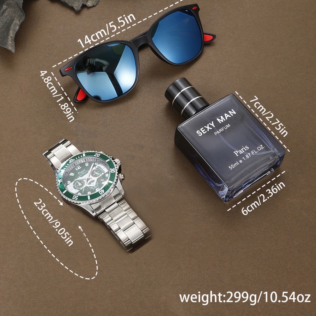 Men's Gift Set with Quartz Watch Sunglasses and Perfume Holiday Gift