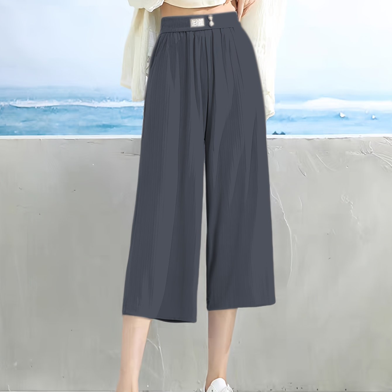 Капри женские большого размера из ледяного шелка с высокой талией и широкими штанинами, дышащие летние брюки для отдыха