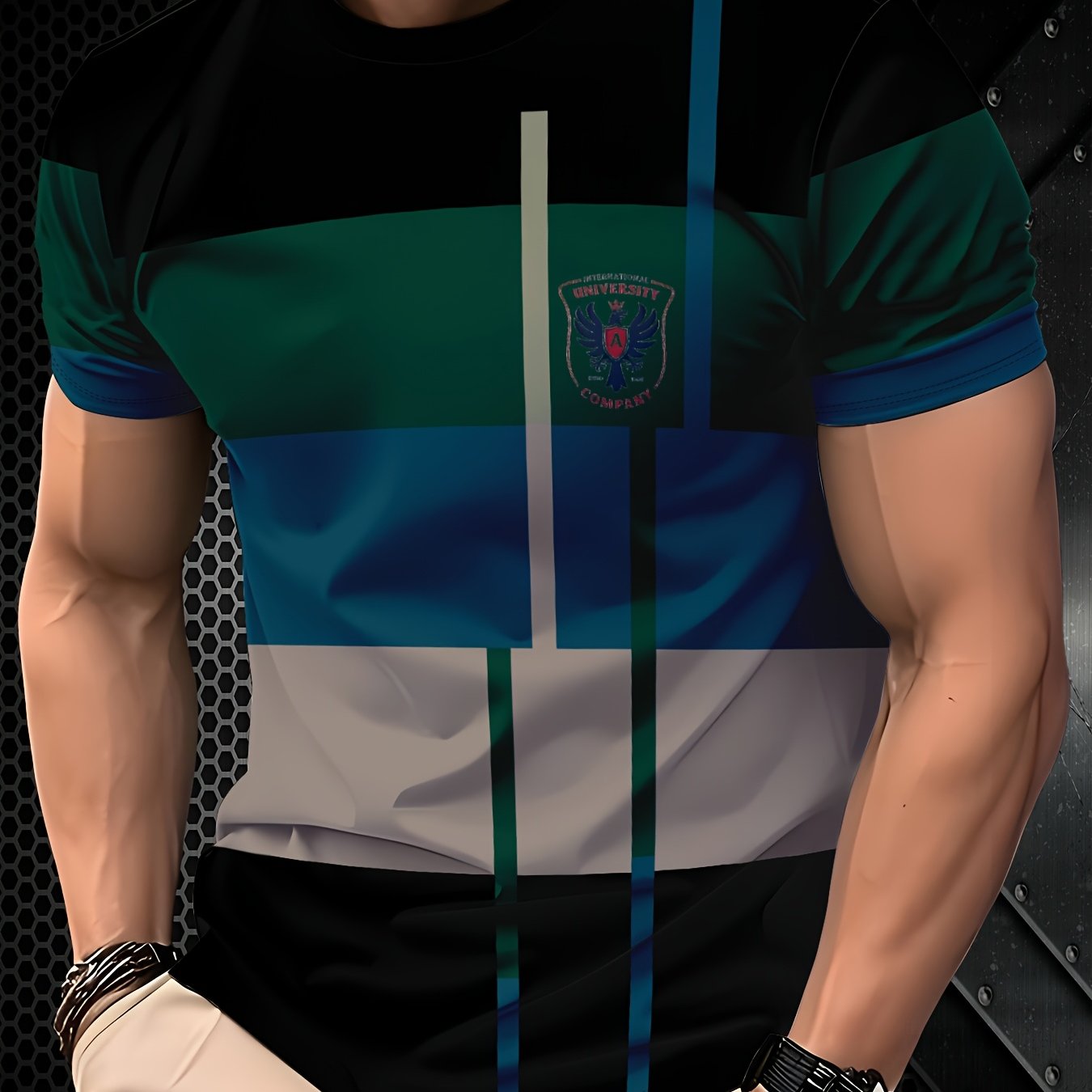 Zarif erkaklar futbolkasi keng va tor chiziqlar bilan, yumshoq bo'yin, polyester material, ozgina cho'ziluvchan, bir xil rang, oddiy kesim, to'qilgan mato, 110 g/m² mato og'irligi. Har mavsum uchun mos.