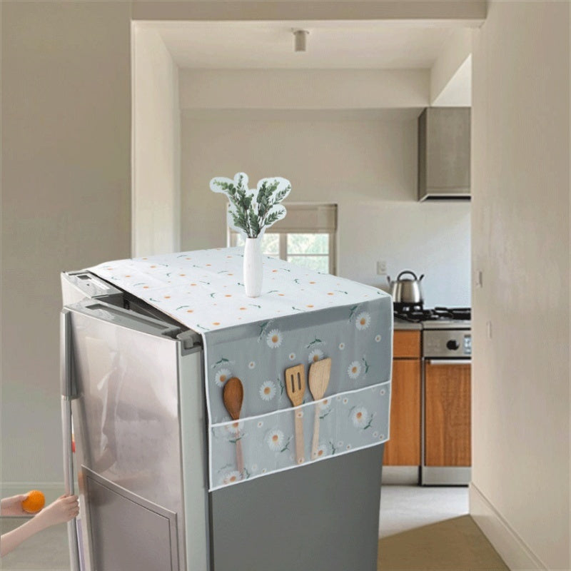 PE Refrigerator Cover Dust-Proof Scratch-Resistant with Pockets for Utensils and Decor