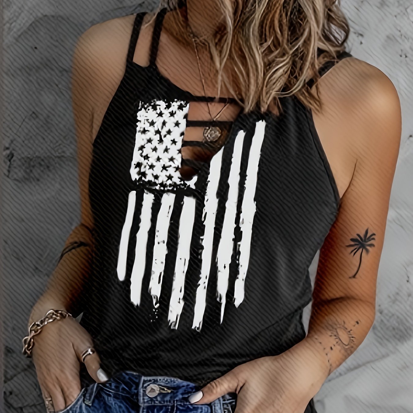 Plus Size Women's V-Neck Cutout Tank Top Breathable Summer Spaghetti Strap