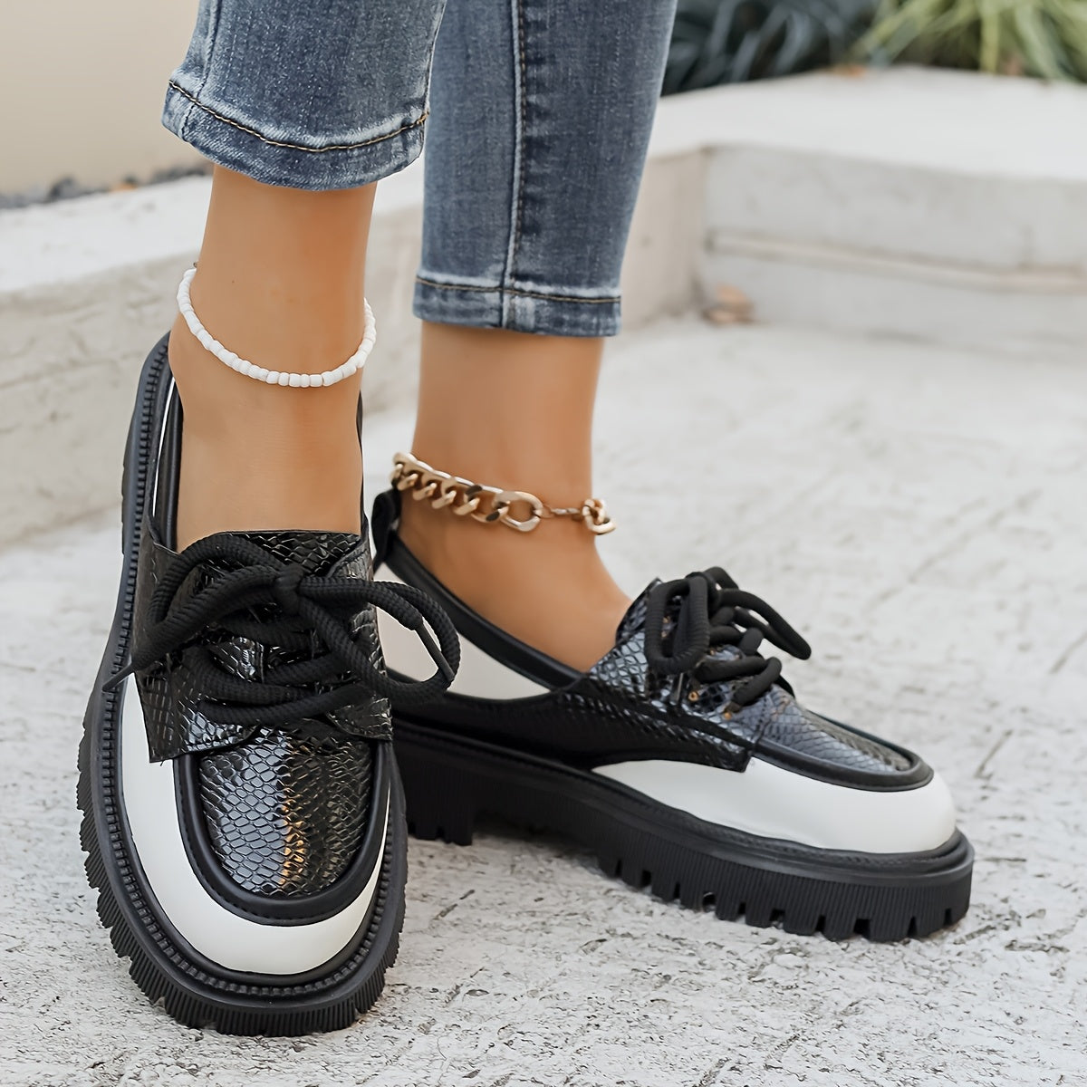 Women's Faux Leather Slip-On Loafers with Anti-Shock EVA Sole Black White