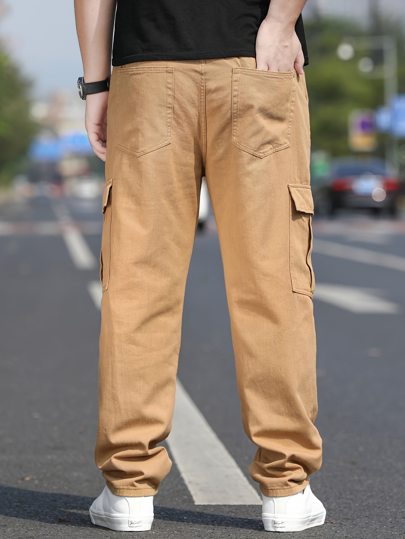 Мужские брюки-карго большого размера, 100% хлопок, однотонные, повседневные, классический крой
