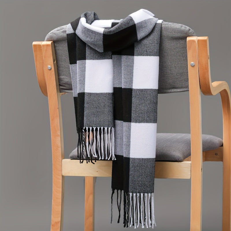 Unisex Plaid Scarf Winter Fashion Soft Polyester Fringe Casual Accessory