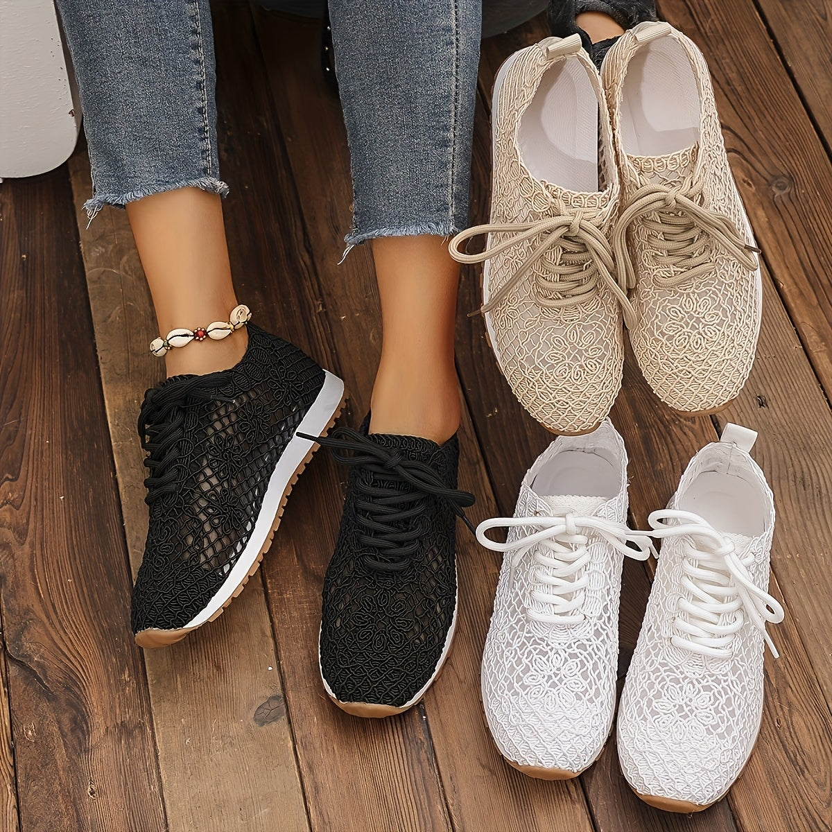 Women’s Summer Mesh Casual Shoes Breathable Fabric Rubber Sole Solid Color