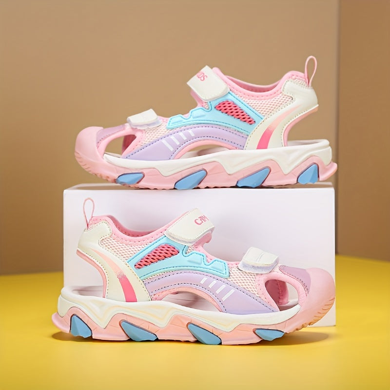 Kids Summer Sandals Breathable Mesh Non-Slip Toe-Collision Hook-and-Loop Outdoor Casual