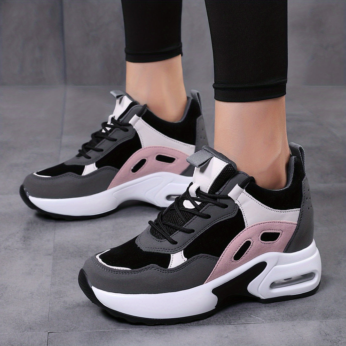 Zapatillas de plataforma con bloques de color para mujer, con cordones y amortiguación de aire