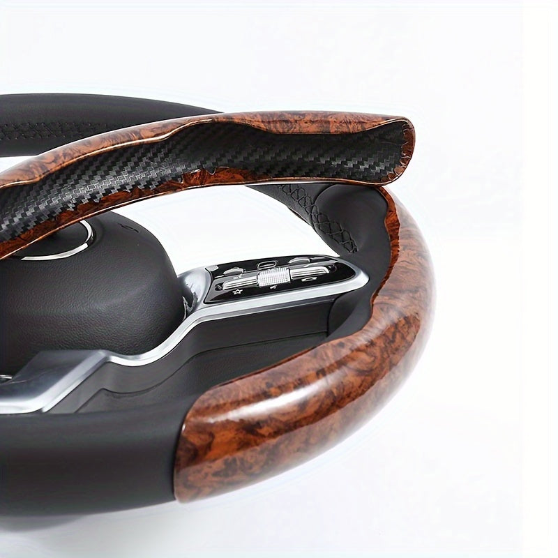 2-Pack Brown Wood Grain Non-Slip Steering Wheel Cover Universal Car Interior