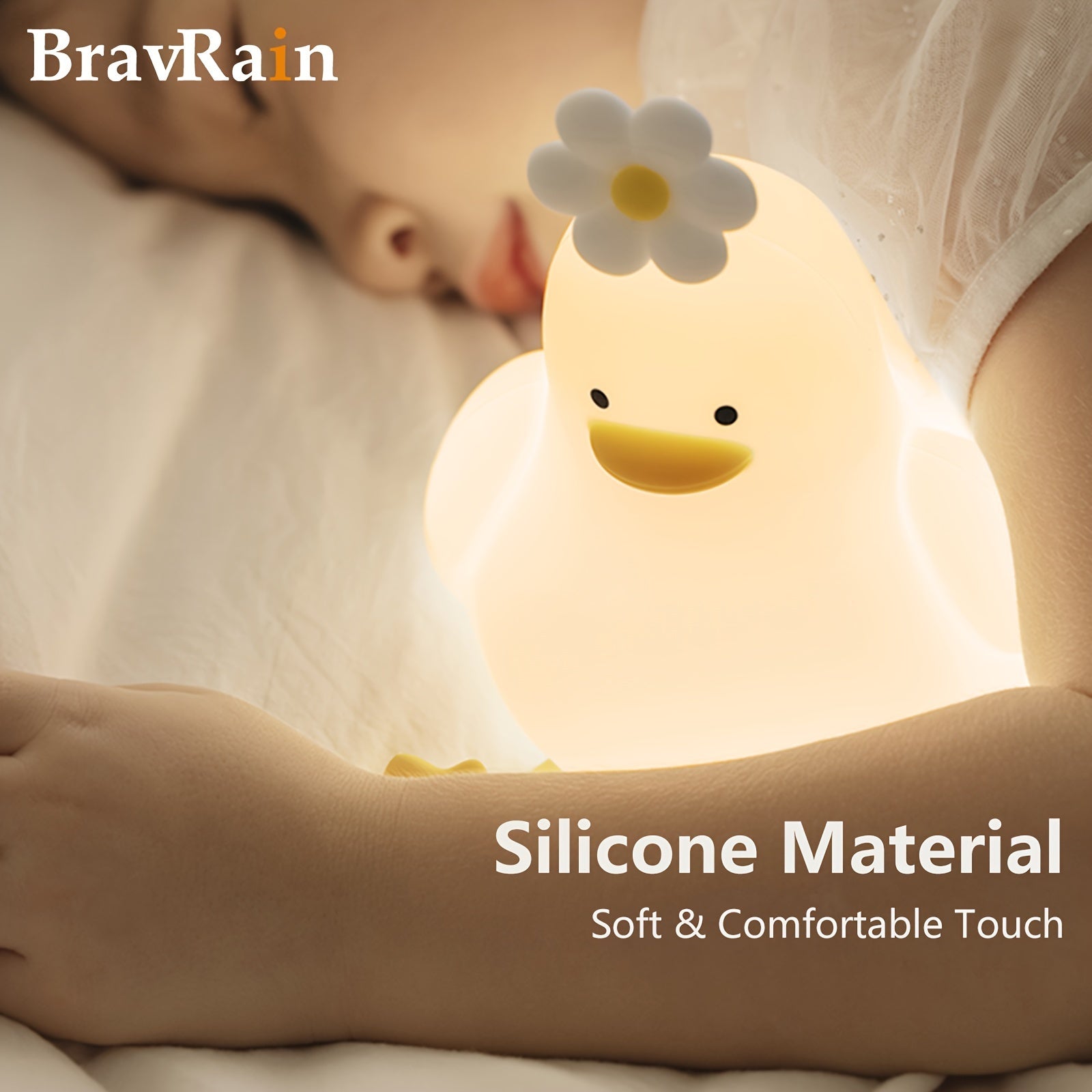 Silicone Duck Night Light for Bed with Adjustable Brightness USB Powered Kids Gift