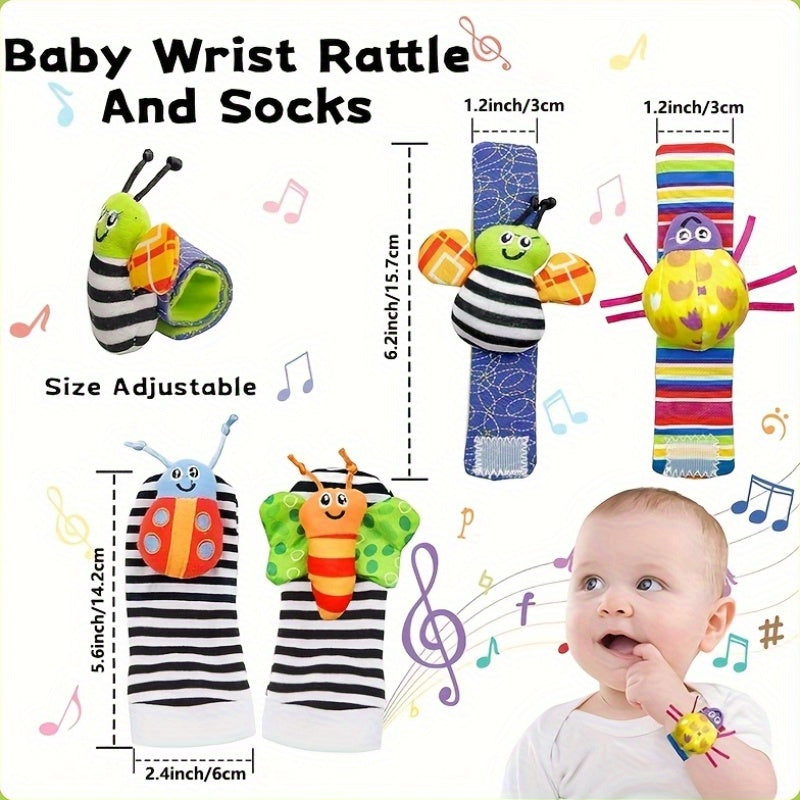 Baby Toy Set for Newborns and Infants Soft Plush Wrist Rattle Foot Detector Sock Musical Note Design