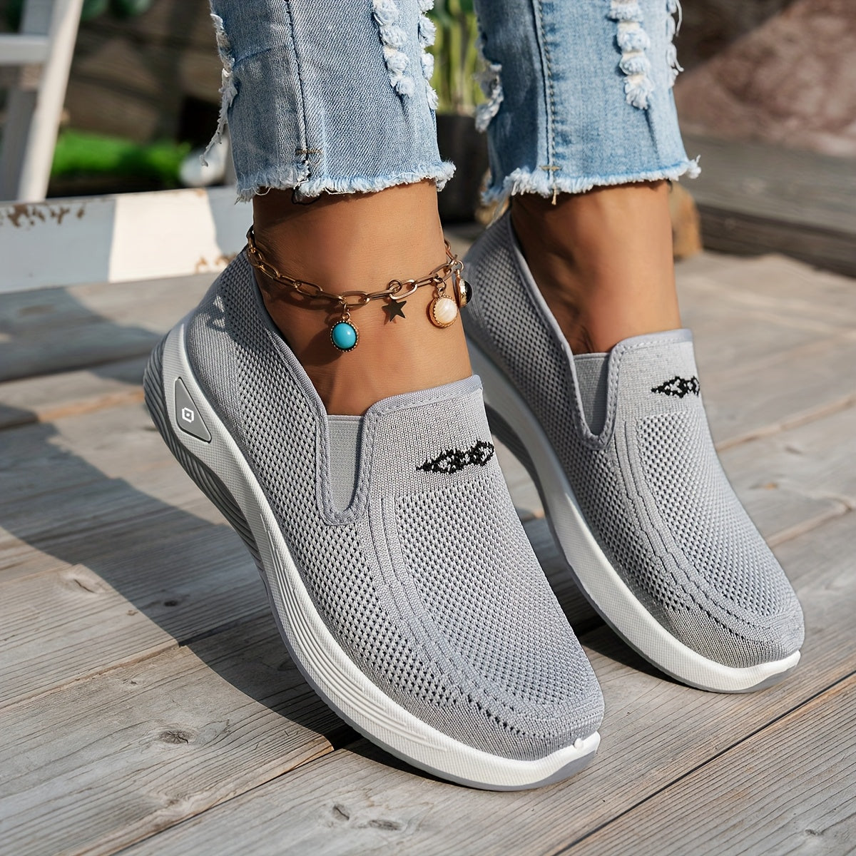 Women's Slip-On Casual Sneakers - Breathable Fabric, Rubber Sole, All-Season Black and White