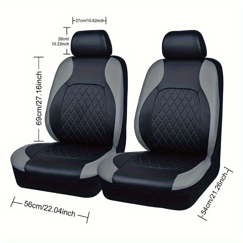 Front Car Seat Covers Quilted PVC Synthetic Leather Black Gray Red Blue Durable Padded