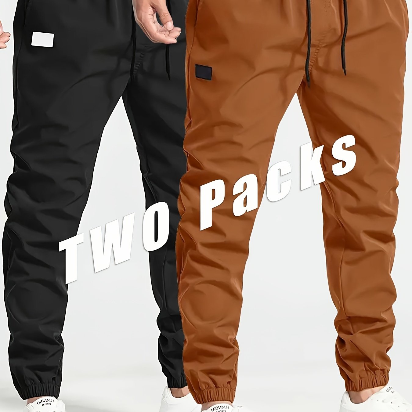 Men's Cargo Pants 2-Pack Loose Fit Drawstring Solid Polyester for Hiking Outdoor
