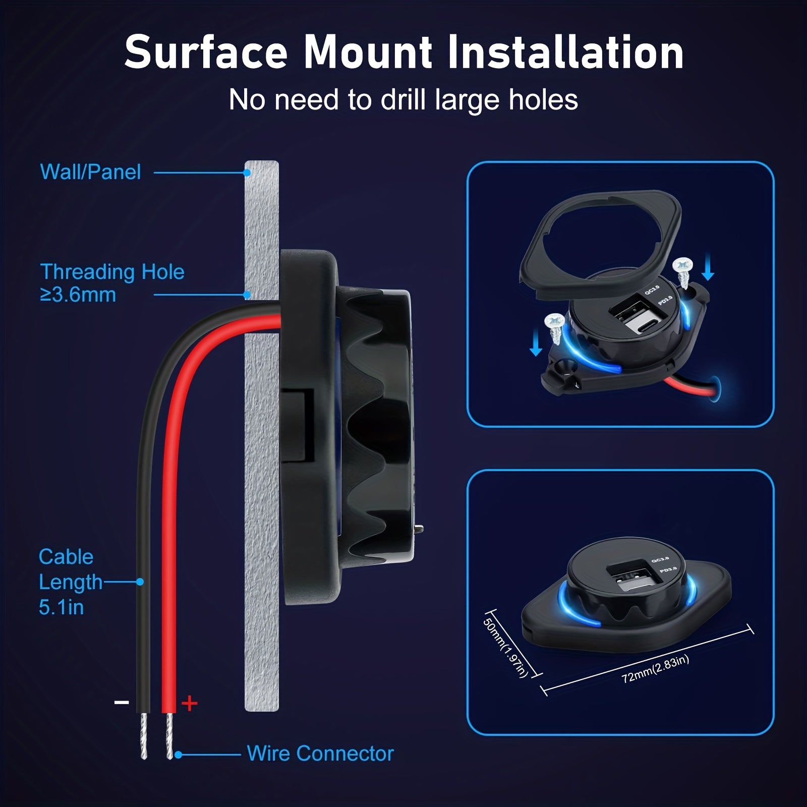 Автомобильный USB-розетка с двумя портами PD3.0 и QC3.0, 24 Вт, 12 В, 24 В, зарядное устройство Type C