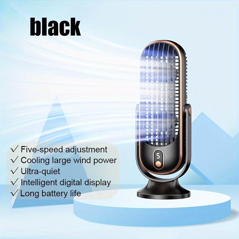 Компактный USB настольный вентилятор с интеллектуальным 5-скоростным LED экраном, идеален для офиса, спальни, гостиной и активного отдыха на улице.