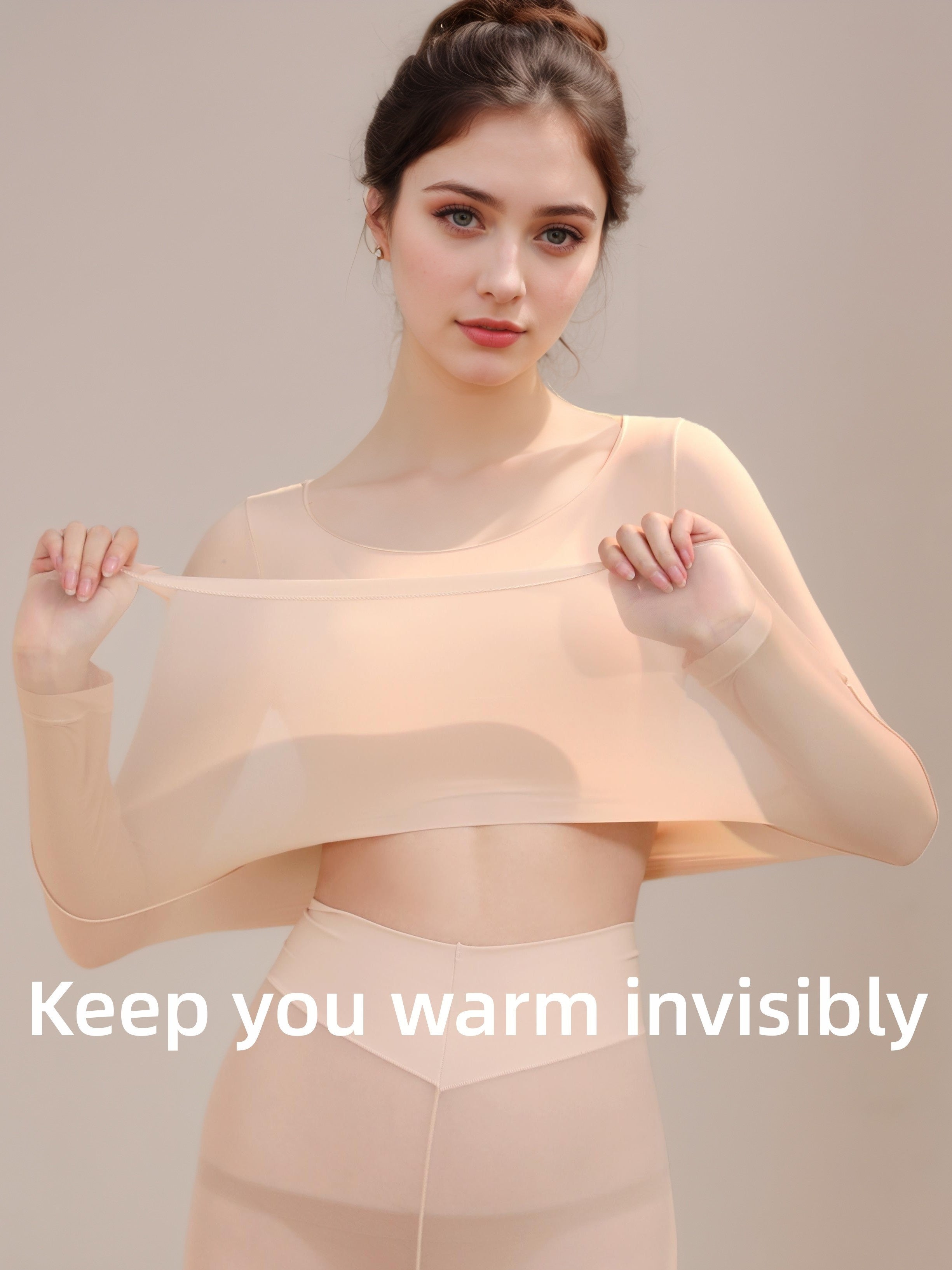 Women's Long Sleeve Thermal Top Set Ultra-Thin High Elastic Knit Base Layer Autumn Winter