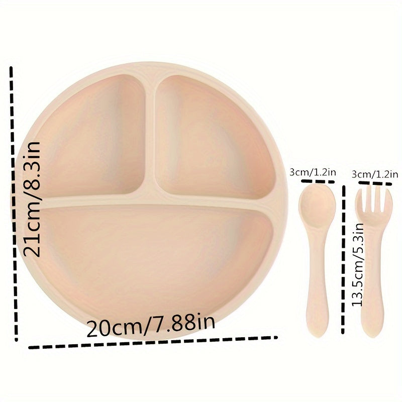 Children's Silicone Dinnerware Set 3 Pieces Plate Spoon Fork Non-Slip Food-Grade