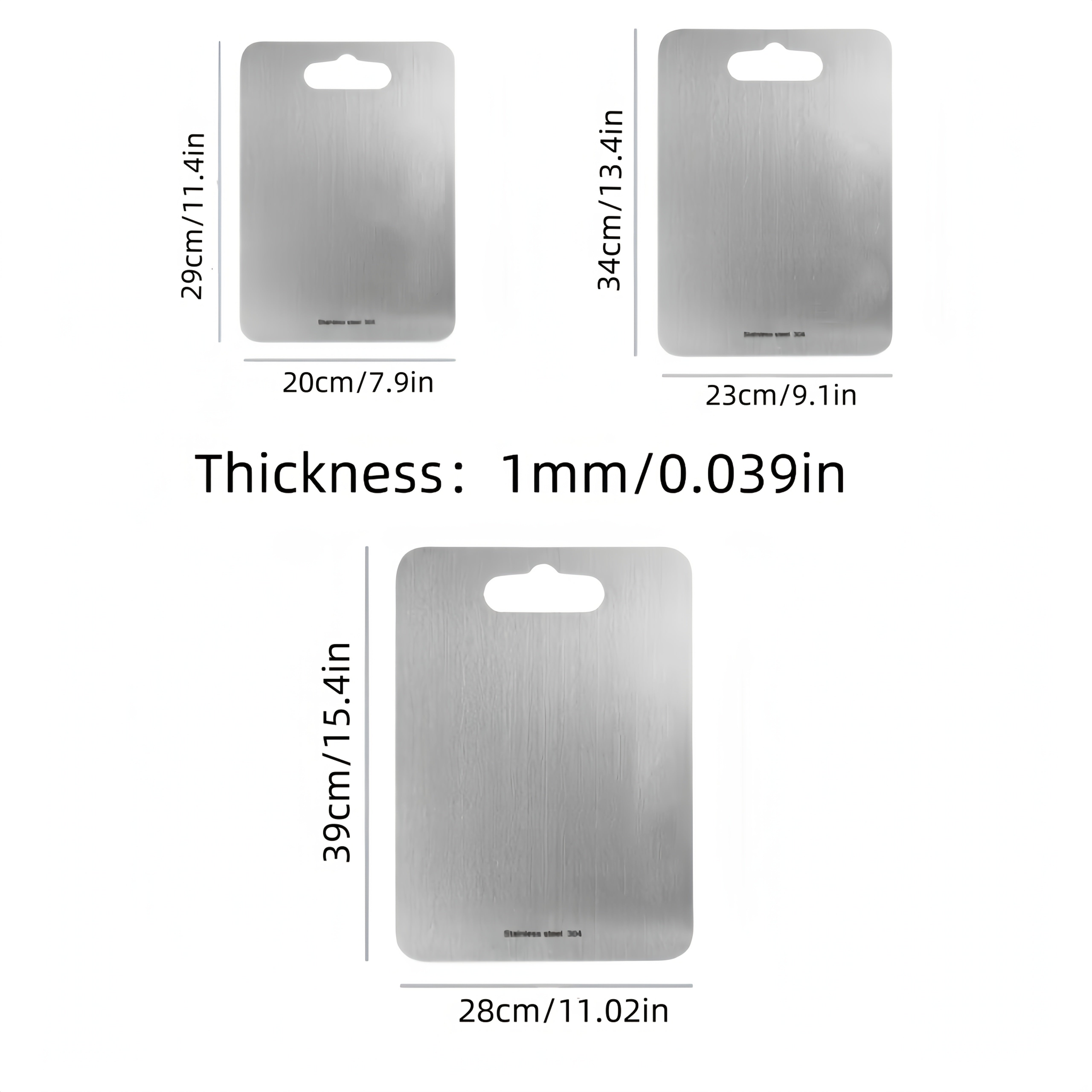 Set of 3 Reversible Stainless Steel Cutting Boards for Kitchen and Food Prep