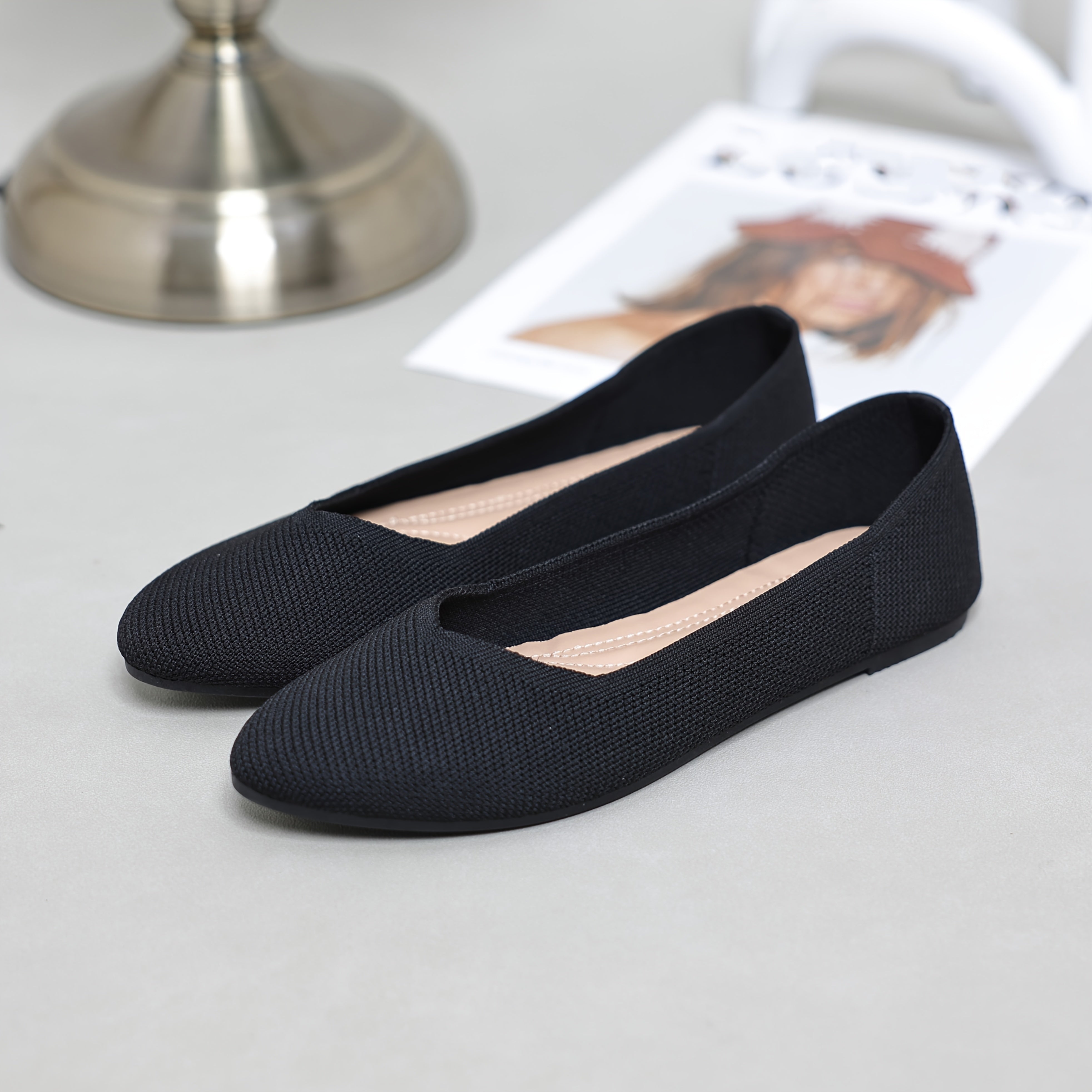 Women Knitted Slip-On Flats Breathable Casual Ballet Shoes